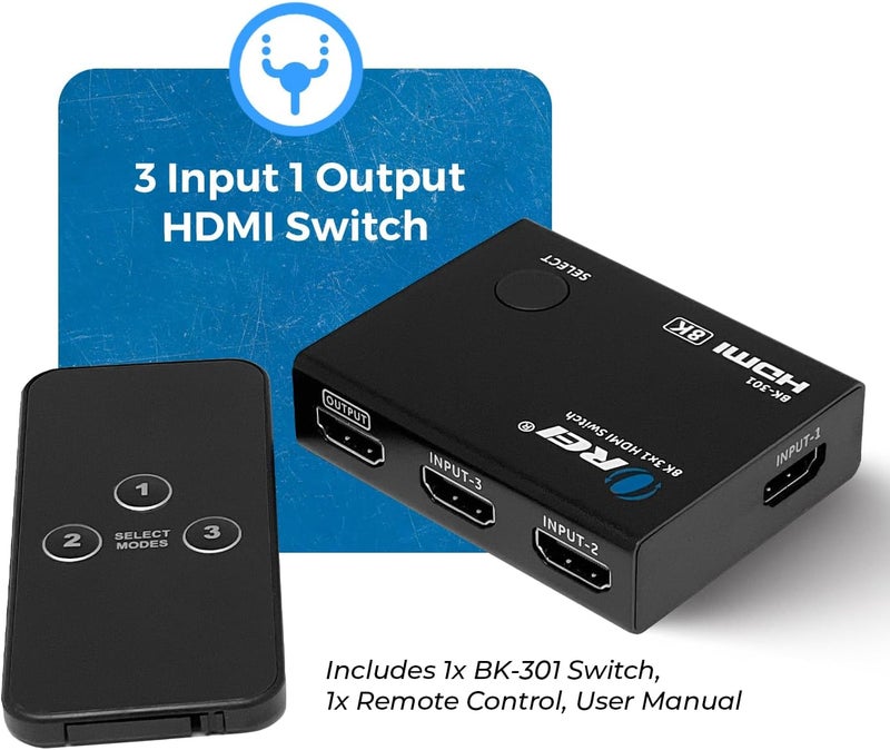OREI HDMI Switcher with 4K@120Hz 4:4:4 / 8K@60Hz 4:2:0 - HDR10+, VRR, ALLM, QFT, CEC - 48Gbps Bandwidth - HDMI Switch with Remote – Perfect for Gaming with PS5/Xbox/PC - Image 2